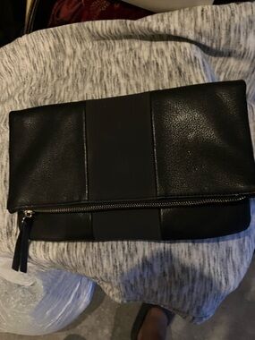 Black Fold-Over Leather Clutch